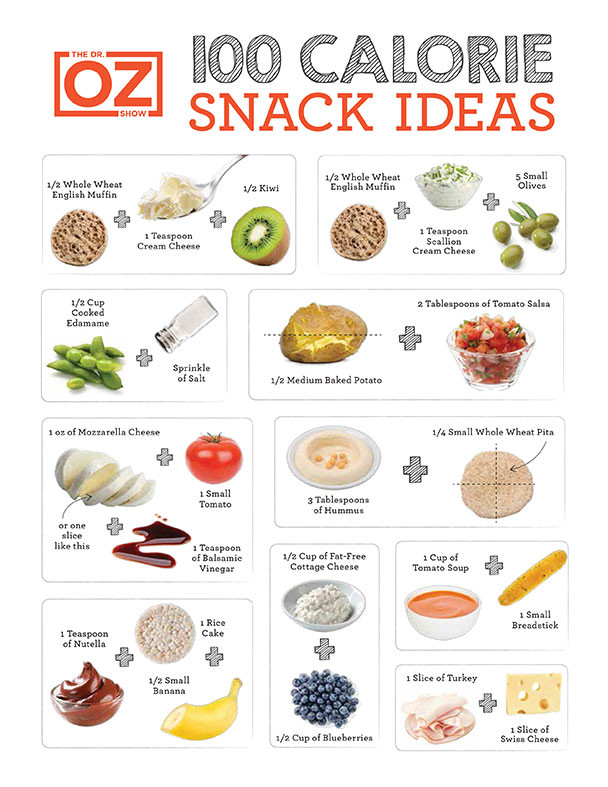 100 Calorie Healthy Snacks
 100 Calorie Snack Cheat Sheet