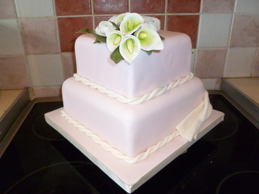 2 Tier Square Wedding Cakes
 Calla Lilly And Rose 2 Tier Square Wedding Cake