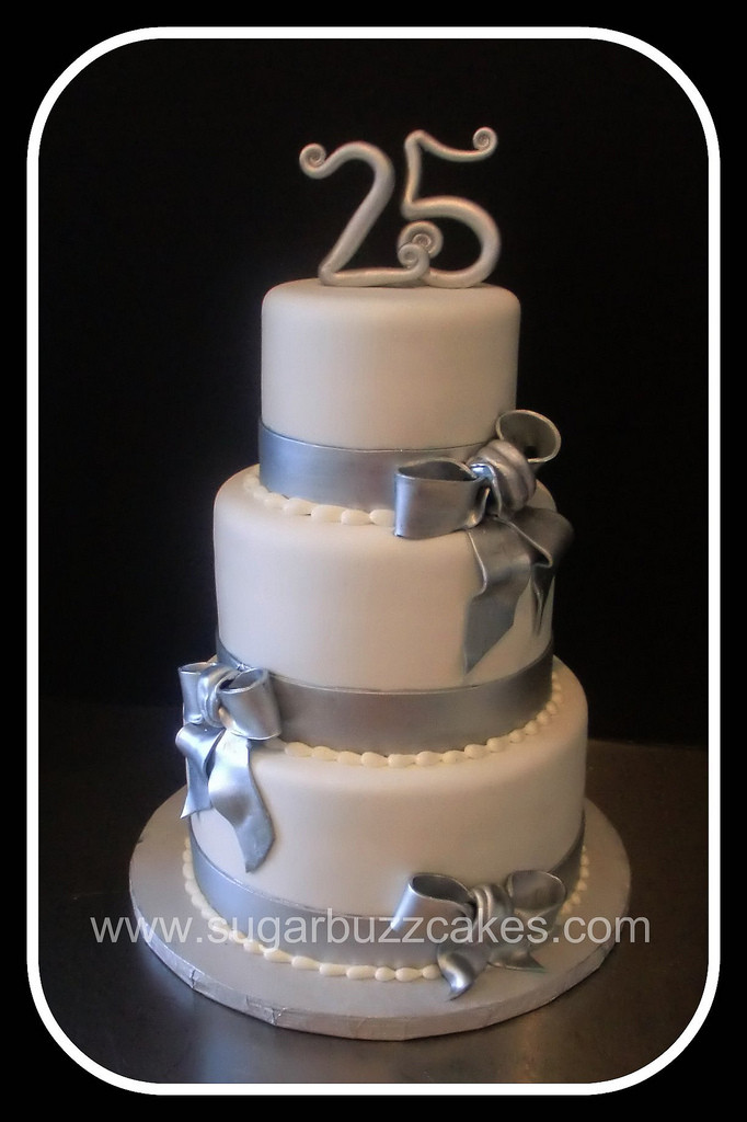 25Th Wedding Anniversary Cakes
 silver & white 25th anniversary cake Carol