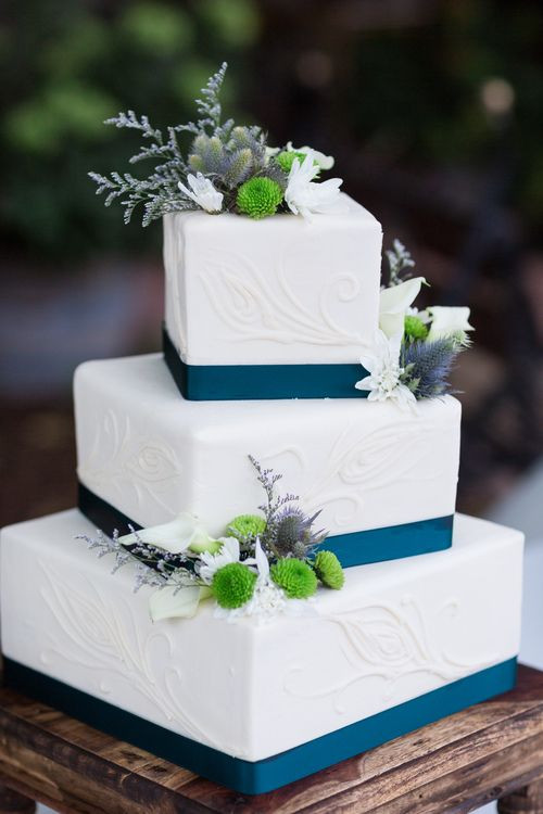 3 Tier Square Wedding Cakes
 Wedding Cake White Teal Square 3 Tier