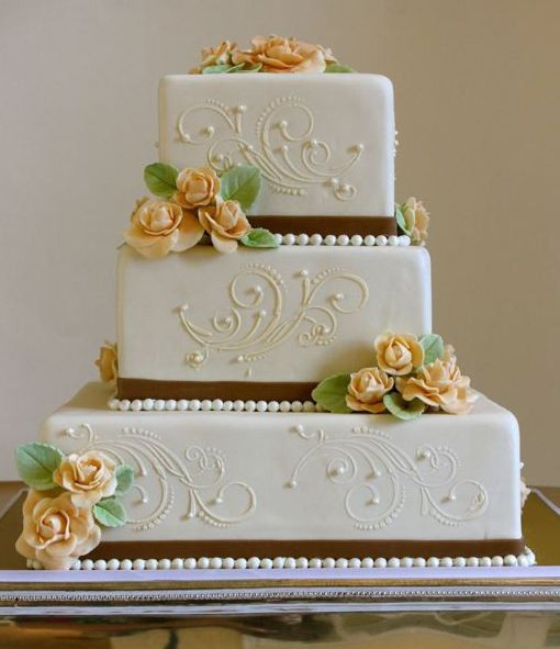 3 Tier Square Wedding Cakes
 3 tier white square wedding cake with pink sugar roses and