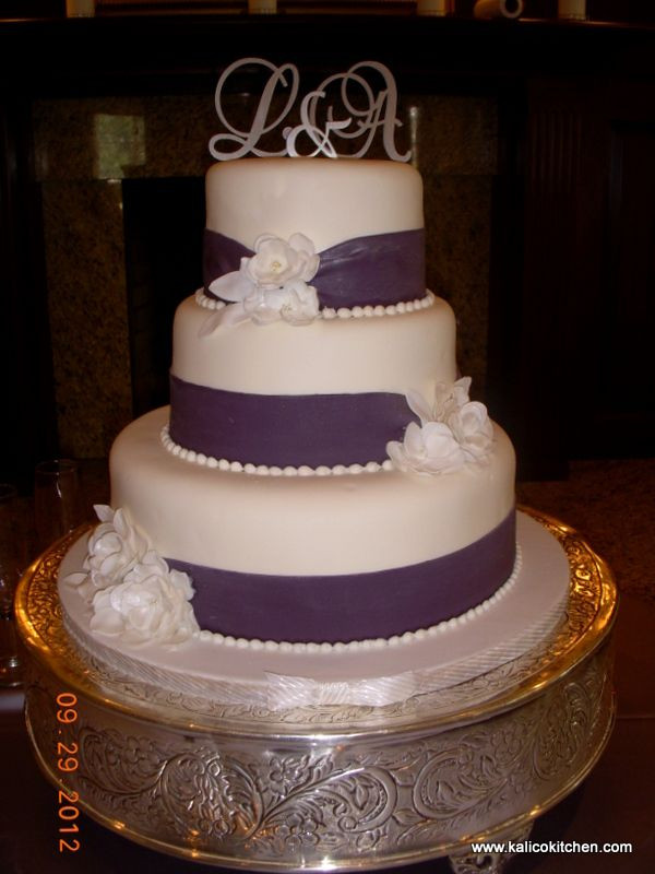 3 Tier Wedding Cakes Designs
 Wedding Cakes 3 tier fondant wide purple ribbons