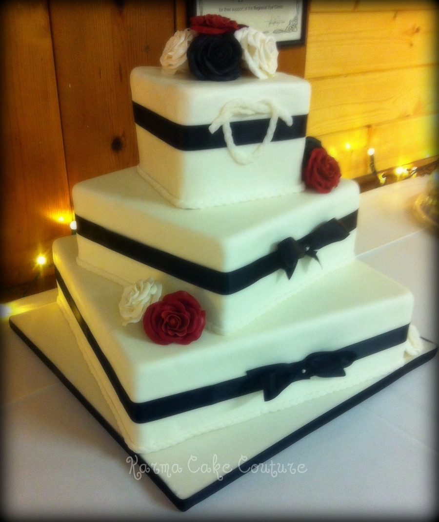 3 Tiered Square Wedding Cakes
 Square 3 Tier Wedding Cake With Gumpaste Roses