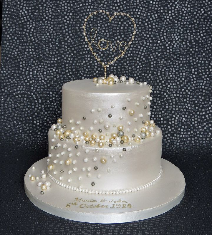 30Th Wedding Anniversary Cakes
 Pearl Anniversary Cake with handmade gold and pearl love