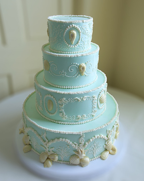 4 Layered Wedding Cakes
 4 Layer cake in pastel blue The Buttery Santa Cruz