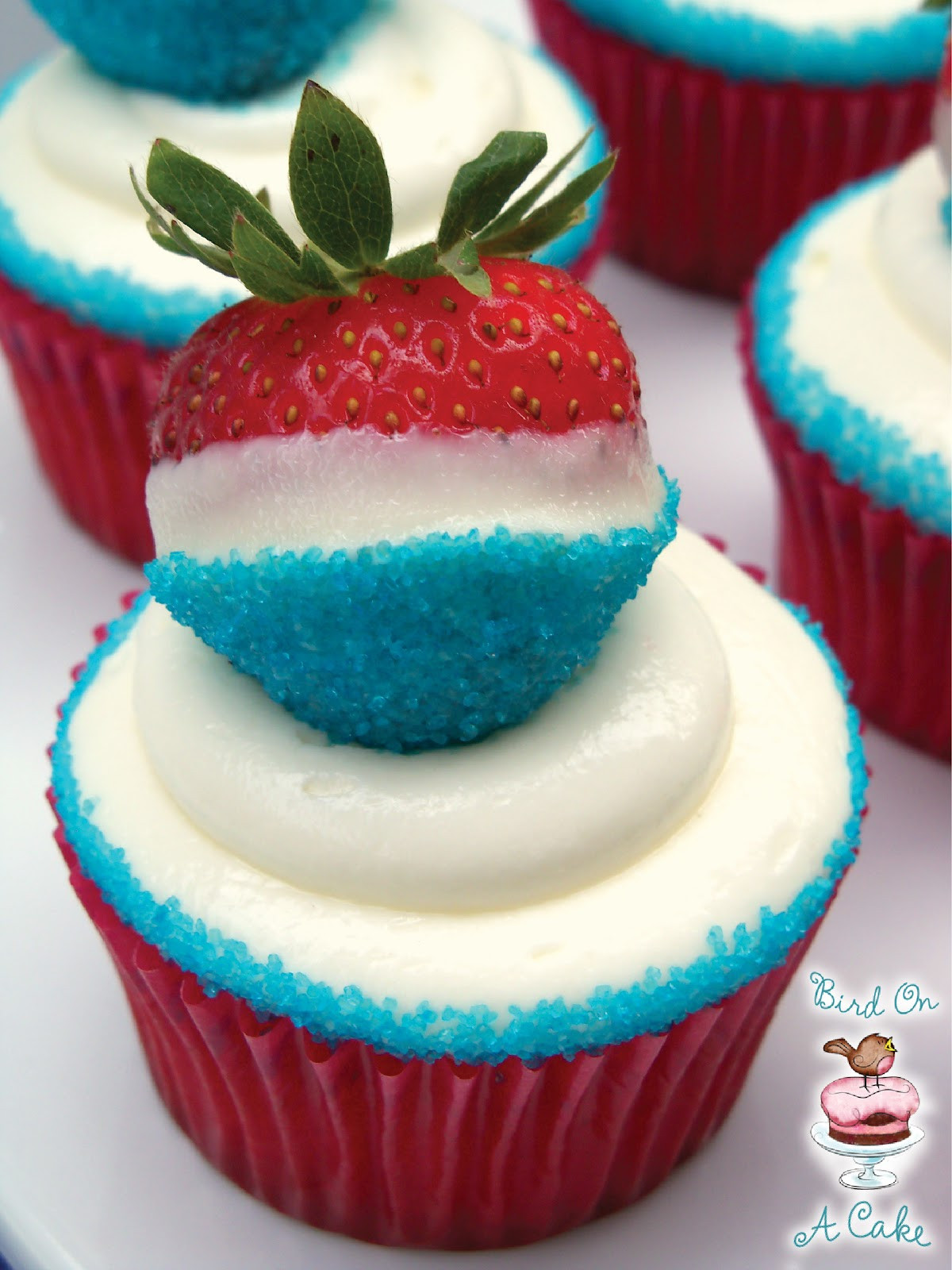 4Th Of July Cupcakes
 Bird A Cake Red White and Blue Strawberry Cupcakes