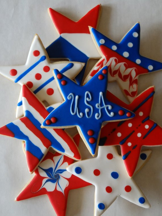 4Th Of July Sugar Cookies
 12 Fourth of July 4th Sugar Cookies with White Ribbon and