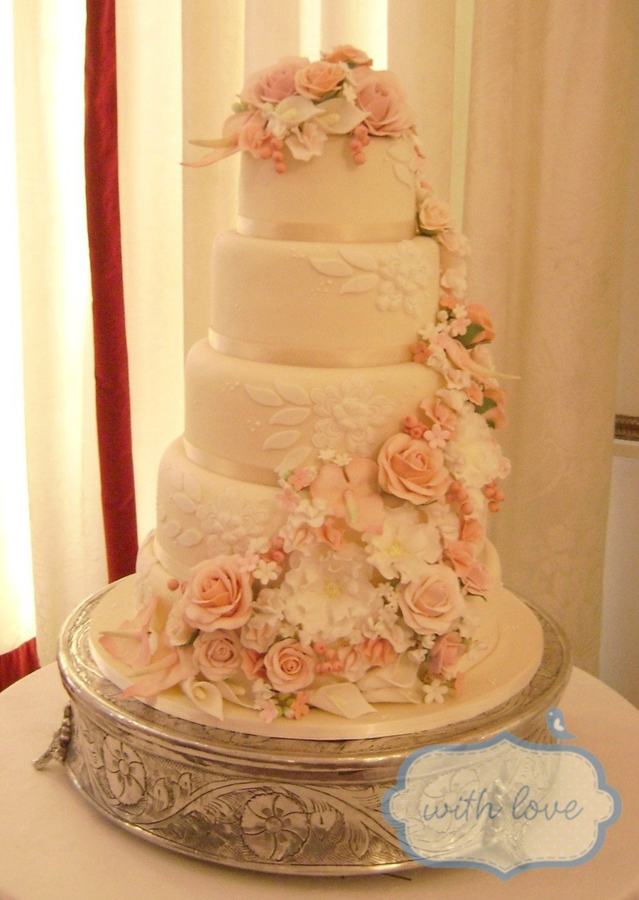 5 Tiered Wedding Cakes
 5 Tier Wedding Cake With Loads Handmade Sugar Flowers