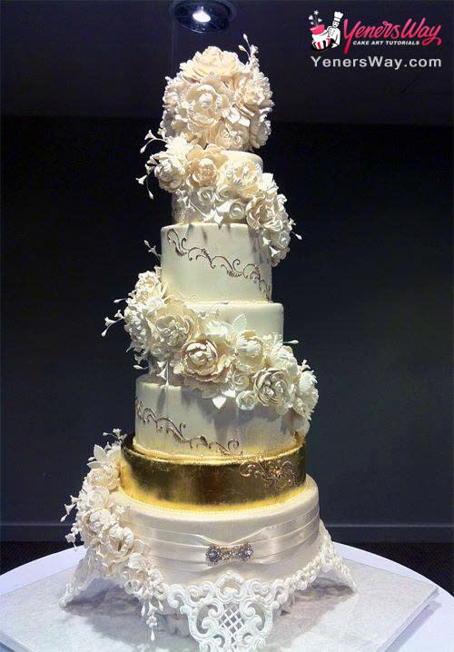 6 Layer Wedding Cakes
 6 Tier Spiral Cascading Peonies & Roses Wedding Cake