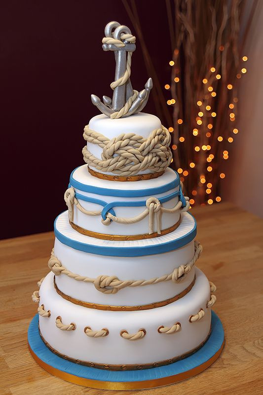 Anchor Wedding Cakes
 Nautical Wedding Cake handmade fondant ropes & anchors