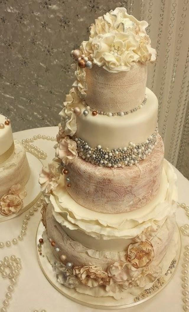 Antique Wedding Cakes
 Vintage Wedding Ruffle An Pearl Vintage Wedding Cakes