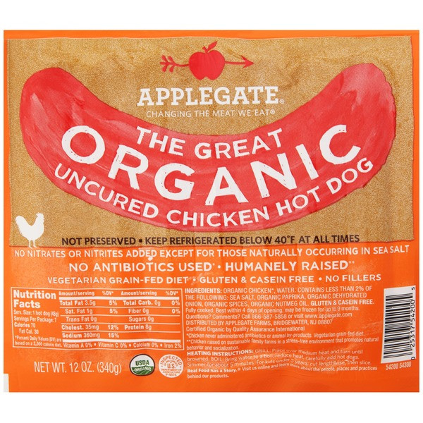 Applegate Organic Hot Dogs
 Applegate Organic Chicken Hot Dogs from Plum Market