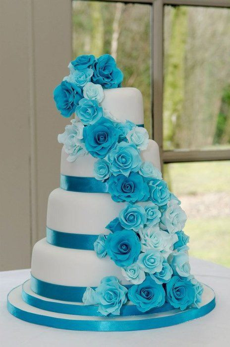 Aqua Wedding Cakes
 turquoise cakes Turquoise Rose Cascade Wedding Cake