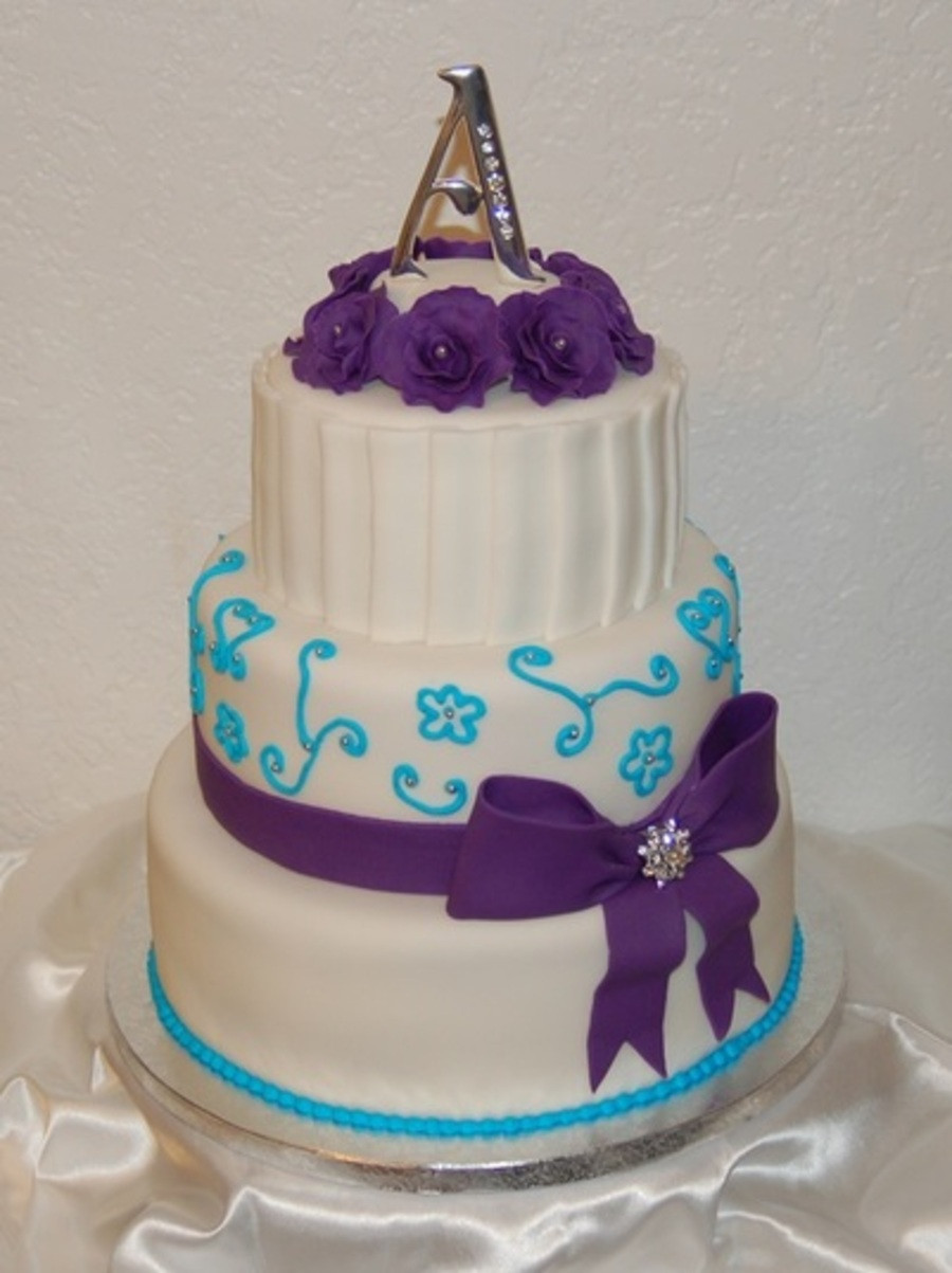 Aqua Wedding Cakes
 Purple And Turquoise Wedding Cake CakeCentral