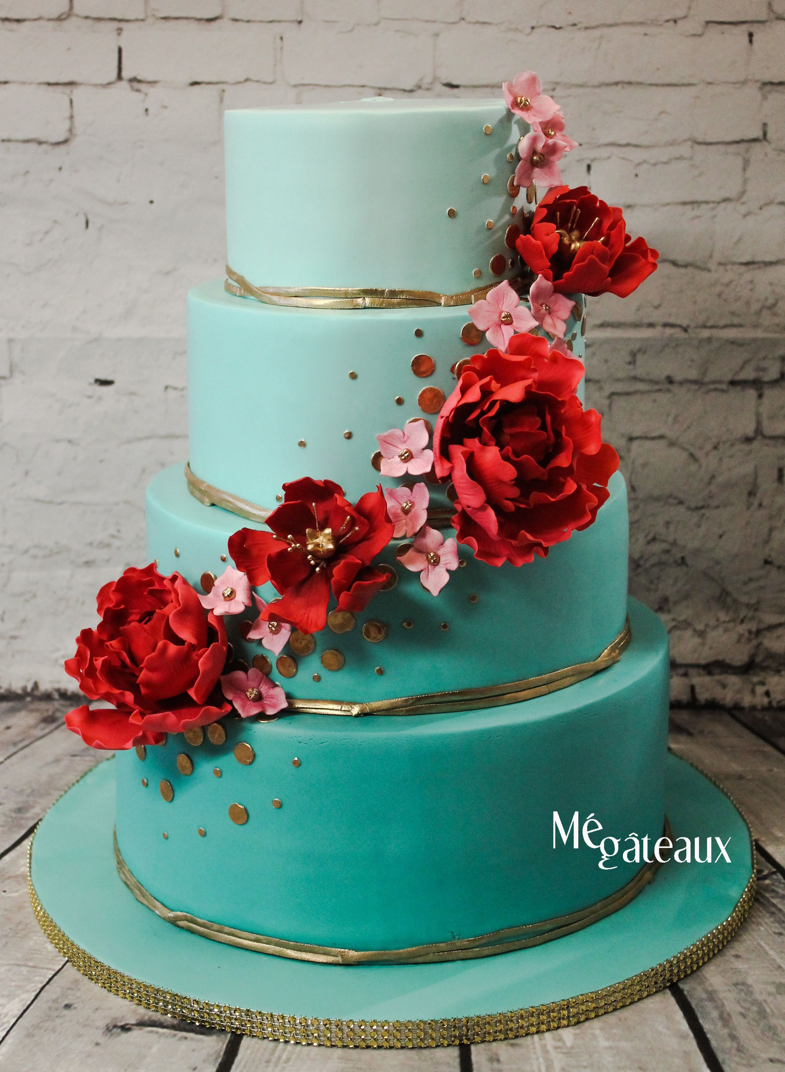 Aqua Wedding Cakes
 Turquoise red and pink wedding cake