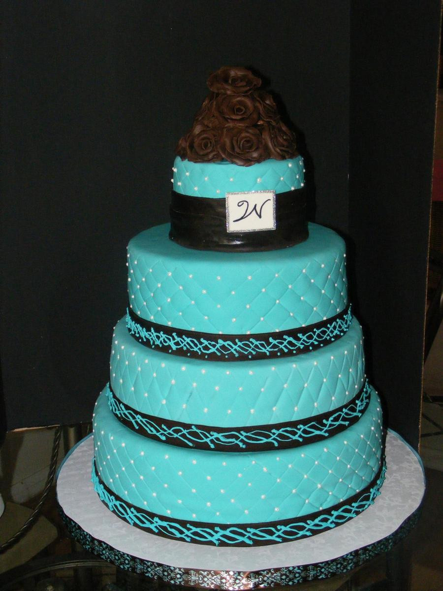 Aqua Wedding Cakes
 Turquoise And Brown Wedding Cake CakeCentral