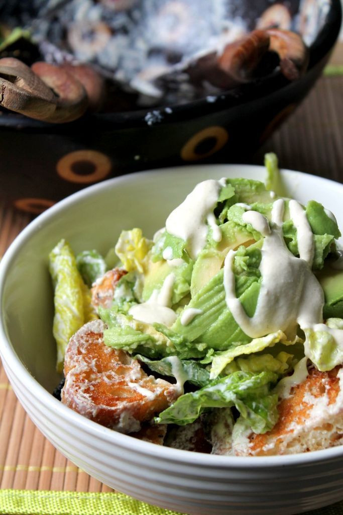 Are Croutons Healthy
 Vegan caesar salad with avocado and garlic croutons