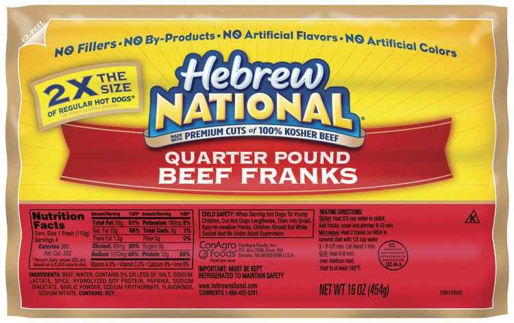 Are Hebrew National Hot Dogs Healthy
 Hebrew National Beef Quarter Pound 4 Ct Franks 16 Oz Pack