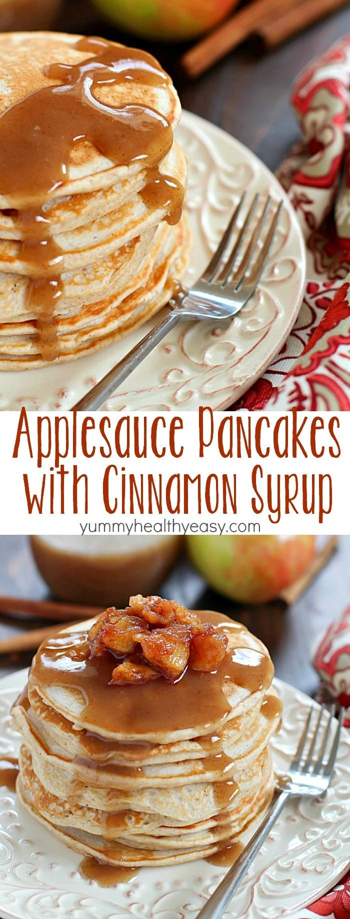 Are Pancakes Healthy
 Applesauce Pancakes with Cinnamon Syrup Yummy Healthy Easy