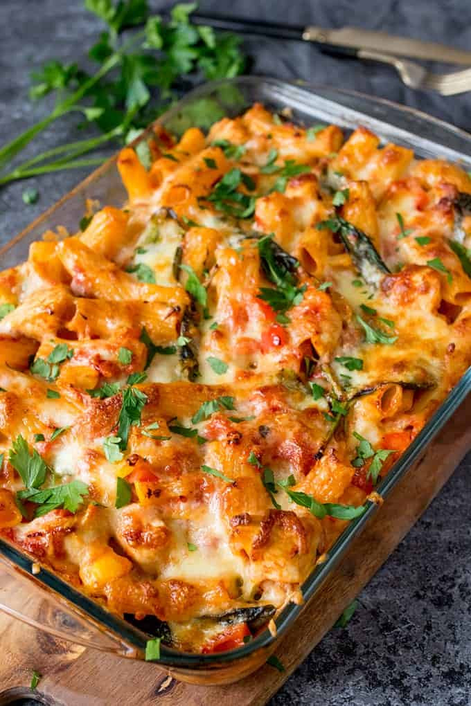 Baked Chicken Casserole Healthy
 Cheesy Pasta Bake With Chicken And Bacon Nicky s Kitchen