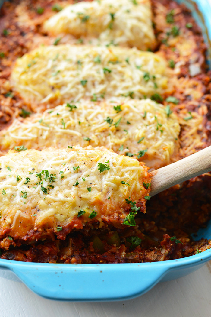 Baked Chicken Recipes Healthy
 Healthy Chicken Parmesan Quinoa Bake Fit Foo Finds