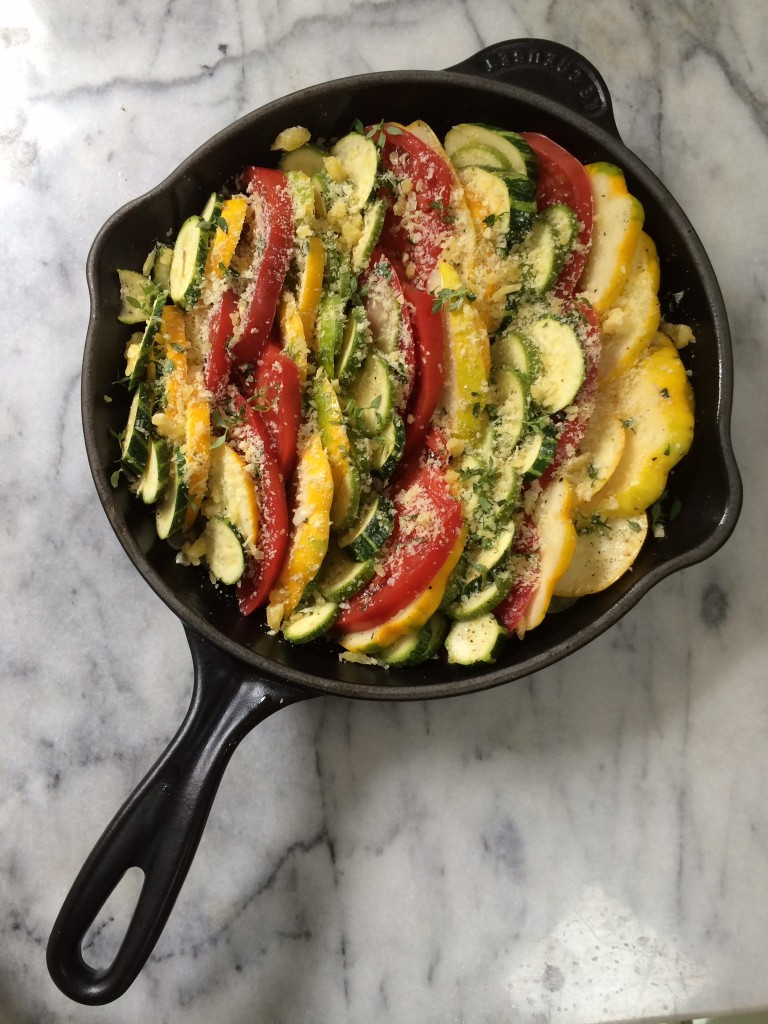 Baked Summer Squash
 Baked Summer Squash Zucchini ions and Heirloom Tomatoes