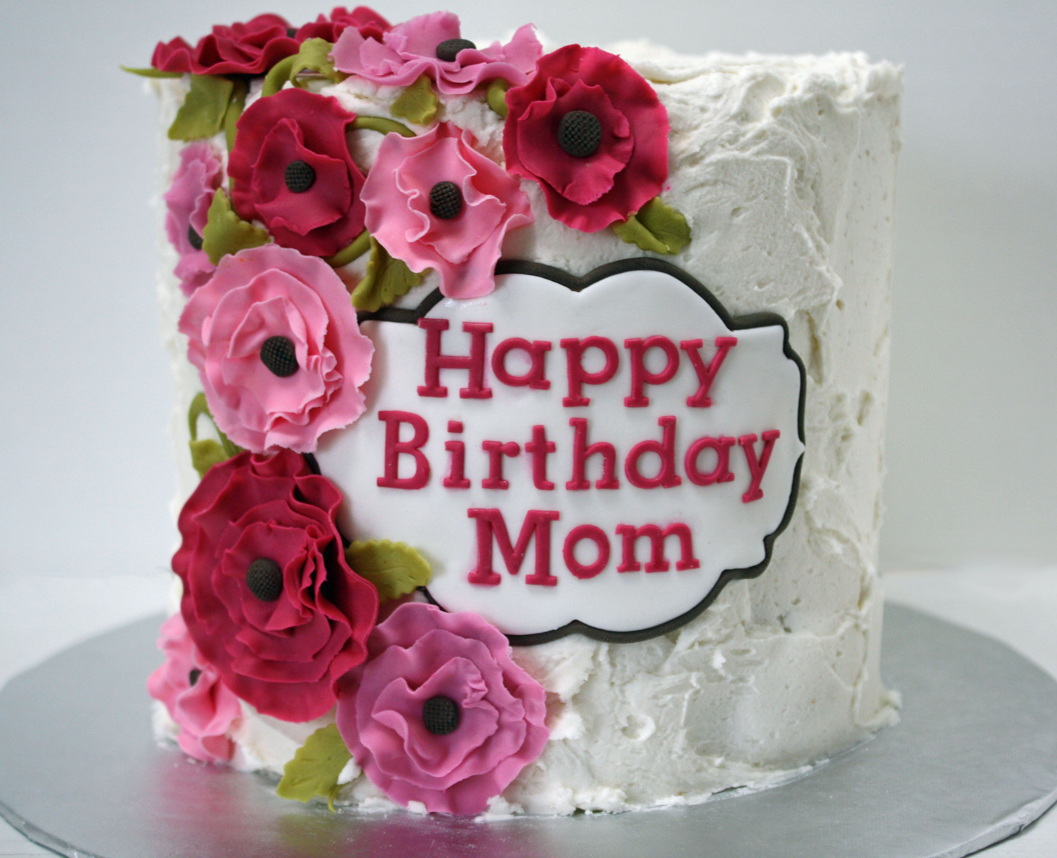 Birthday Cake For Mother
 Happy Birthday Mom cake with pink flowers Frosted Bake