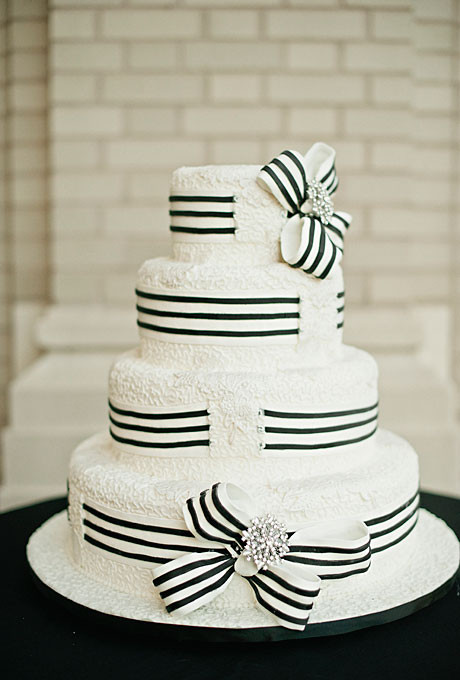 Black And White Wedding Cake
 Black and White Ribbon Wedding Cake