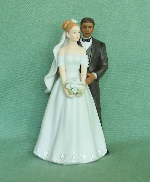 Black Groom White Bride Wedding Cake Toppers
 Interracial Couple Black Groom White Bride Porcelain