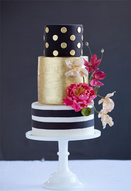Black White And Gold Wedding Cakes
 Black and White and Gold Wedding Cake Polka Dots on Top