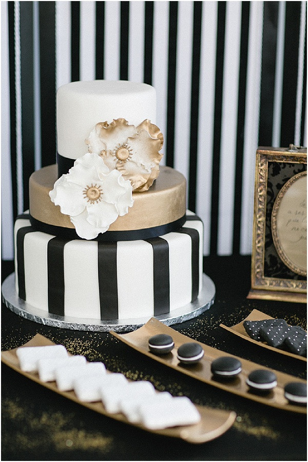 Black White And Gold Wedding Cakes
 Opulent black and gold wedding ideas with a pop of pink