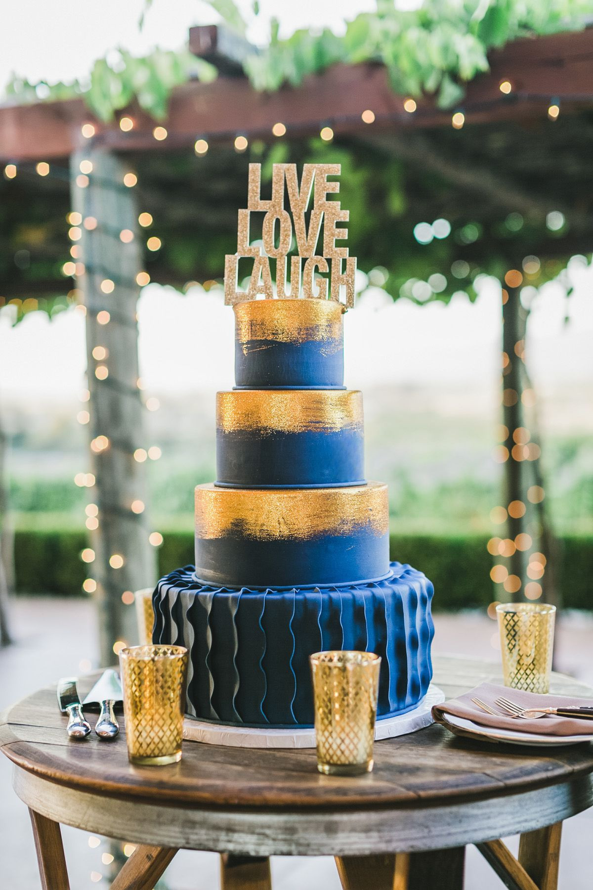 Blue And Gold Wedding Cakes
 Gold and Blue Fondant Wedding Cake