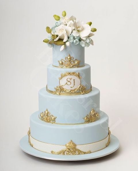 Blue And Gold Wedding Cakes
 Delicate Dusty Blue And Gold Wedding Ideas