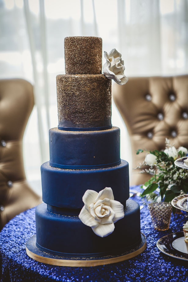 Blue And Gold Wedding Cakes
 Navy Blue and Gold Wedding Cake Belle The Magazine