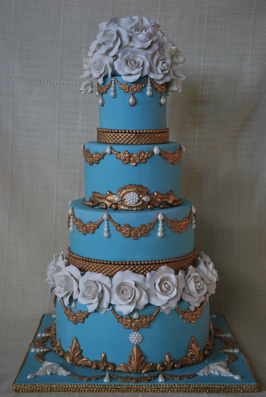 Blue And Gold Wedding Cakes
 Blue And Gold Wedding Cake CakeCentral