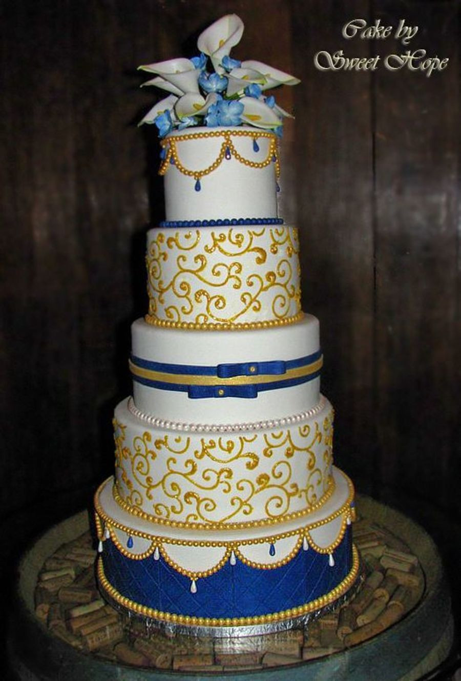 Blue And Gold Wedding Cakes
 White Blue And Gold Wedding Cake CakeCentral