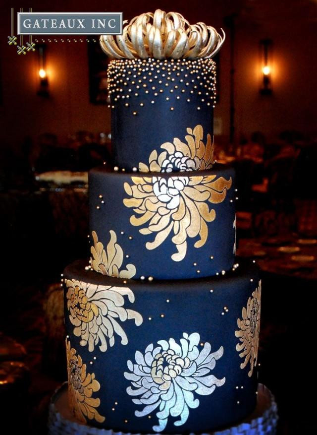 Blue And Gold Wedding Cakes
 Navy And Gold Wedding Cake Gateaux Inc Weddbook