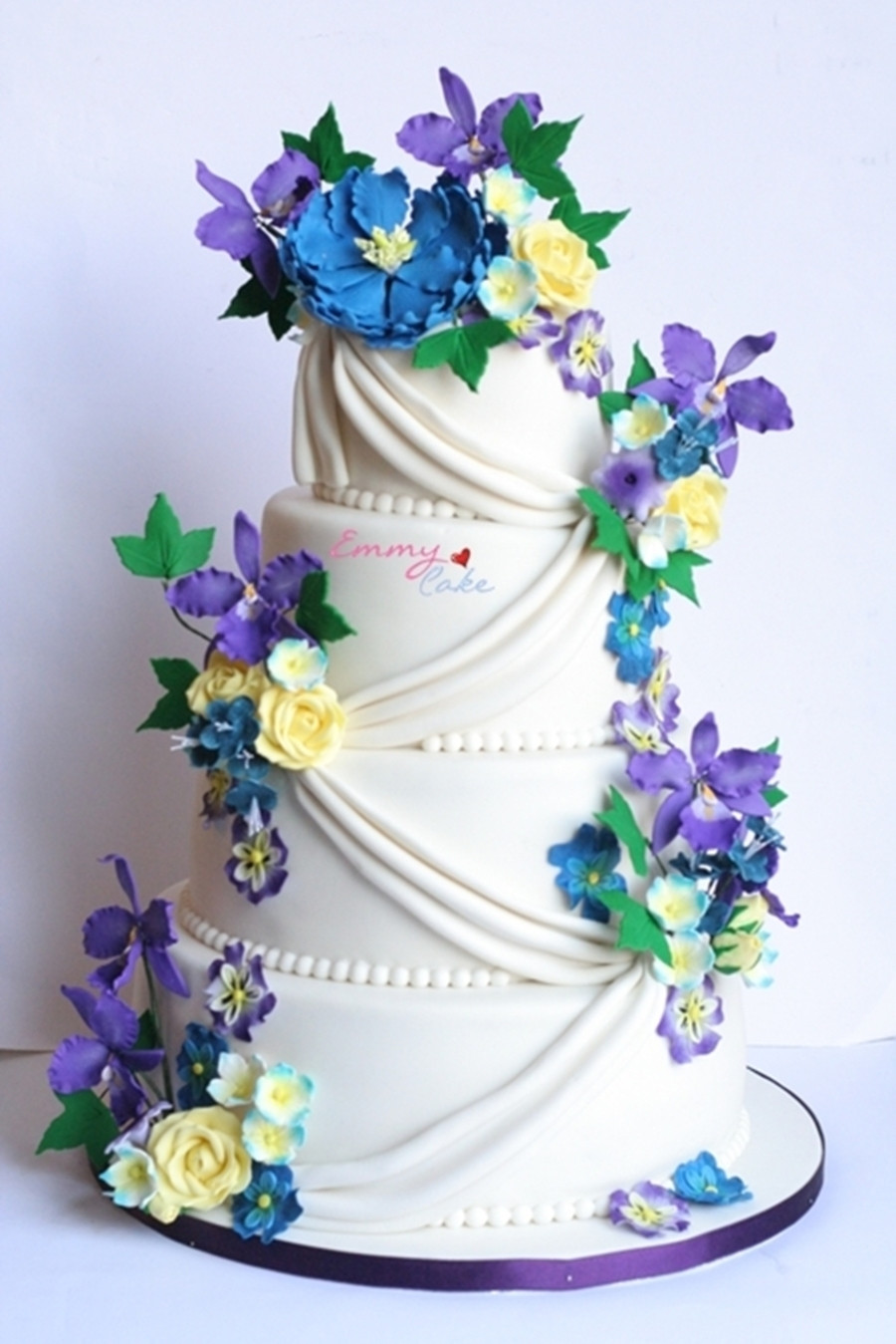 Blue And Purple Wedding Cakes
 Blue yellow purple And White Wedding Cake CakeCentral