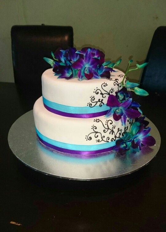 Blue And Purple Wedding Cakes
 Blue and purple orchids wedding cake