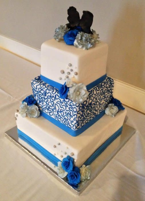 Blue And Silver Wedding Cakes
 Blue and silver wedding cake Cake by Chrissa s Cakes