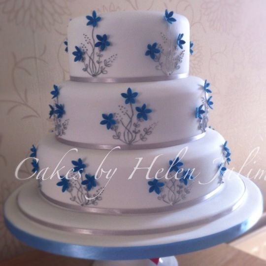 Blue And Silver Wedding Cakes
 Blue ans silver wedding cake Cake by Cakes by Helen