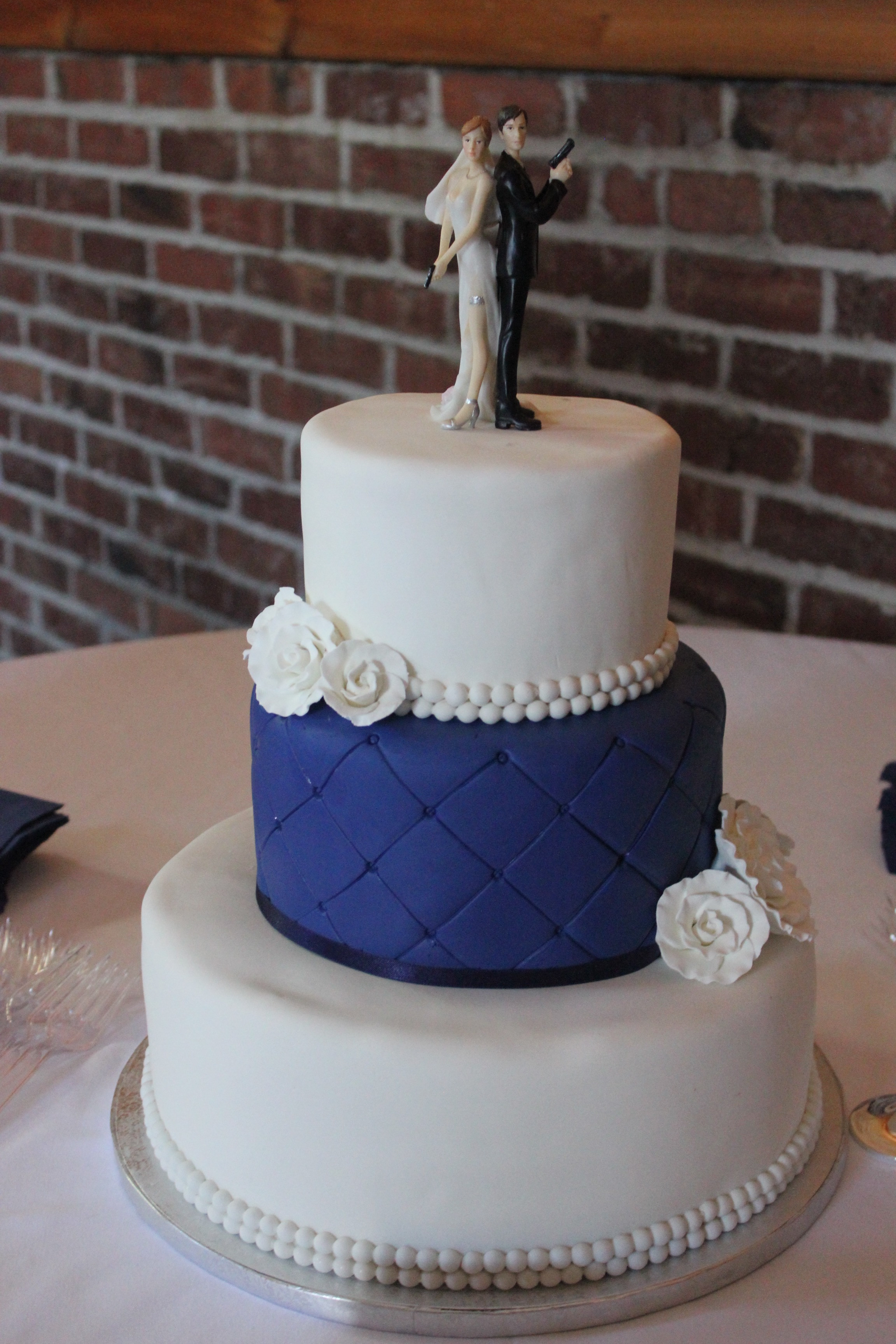 Blue And White Wedding Cake
 Blue and White Quilted Wedding Cake