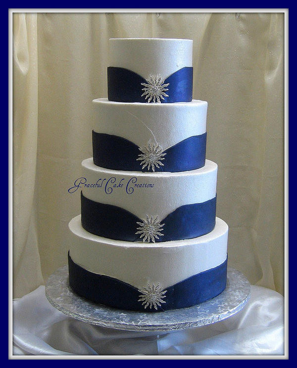 Blue And White Wedding Cakes
 White and Blue Wedding Cake with Silver Jewelry Foter