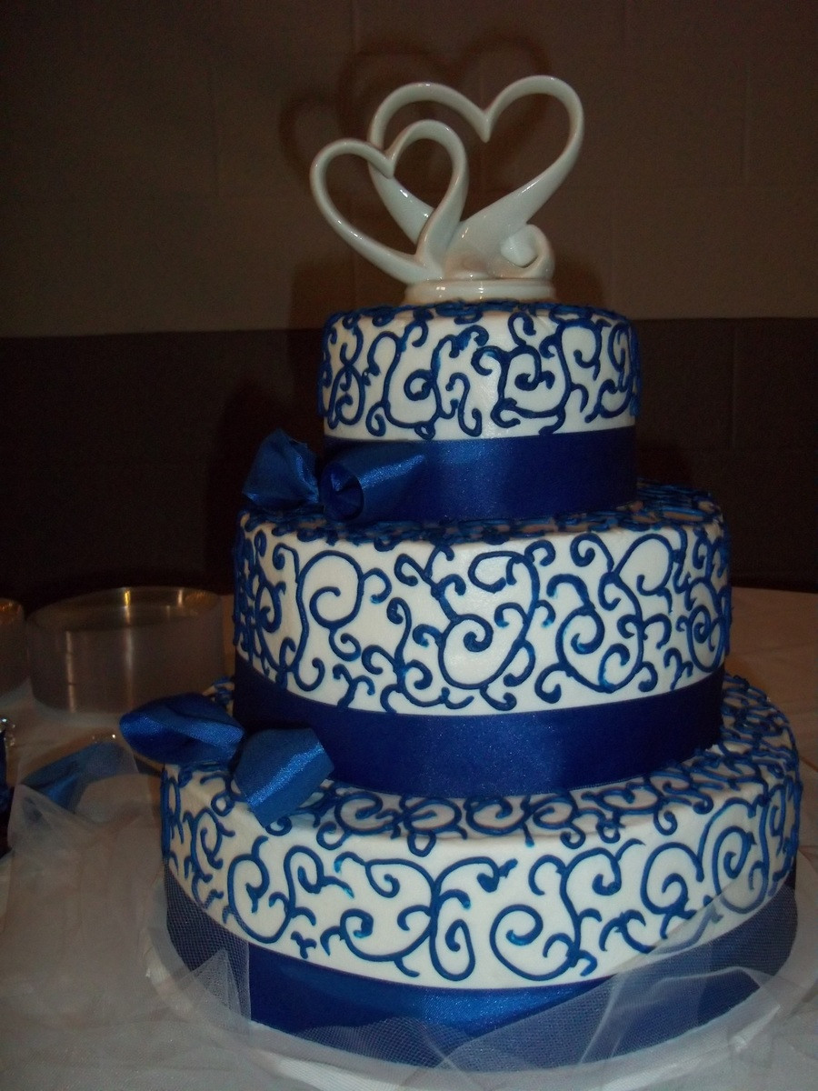 Blue And White Wedding Cakes
 Royal Blue And White Wedding Cake CakeCentral