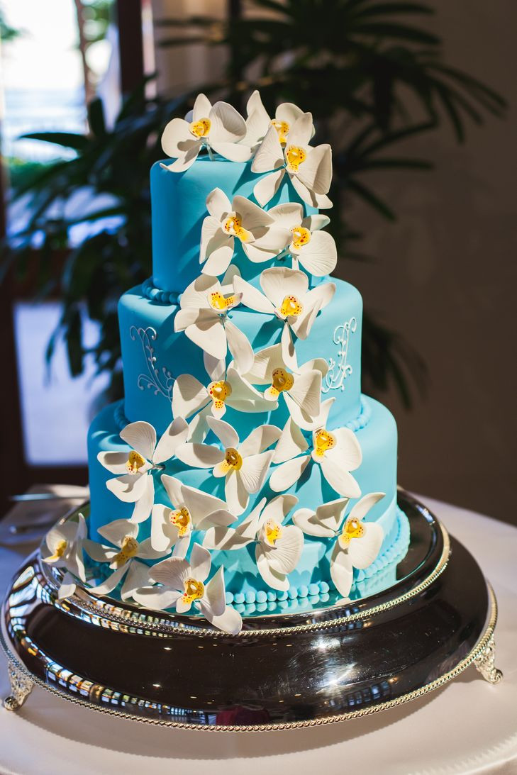 Blue Wedding Cakes
 Blue Wedding Cake White Floral Accents