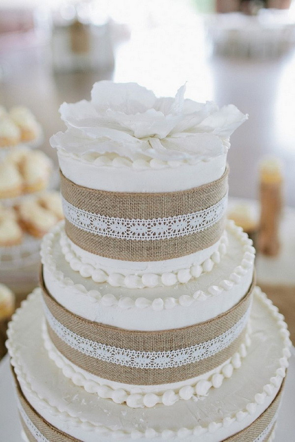 Burlap Wedding Cakes
 Rustic Burlap & Lace Wedding Decorations And Inspiration