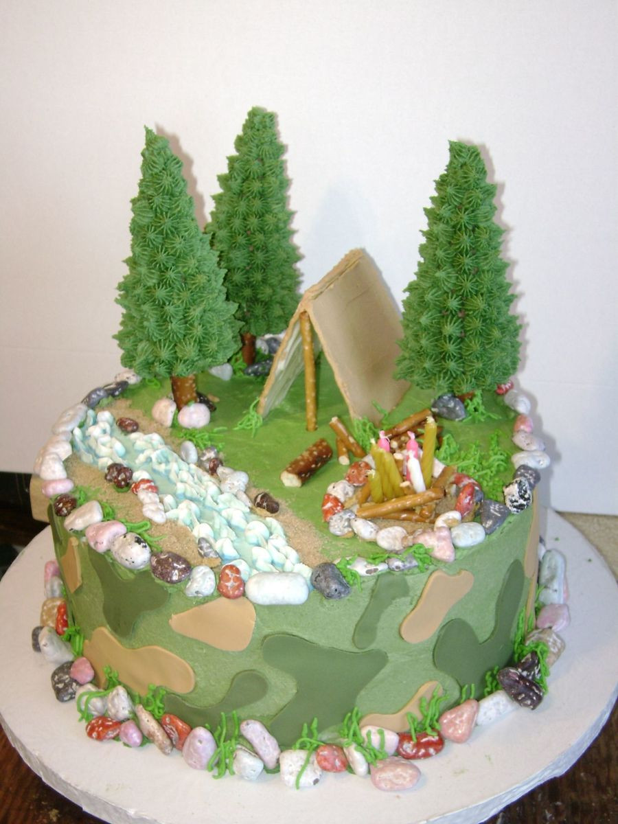 Camping Themed Birthday Cake
 Camo camping hunting Themed CakeCentral