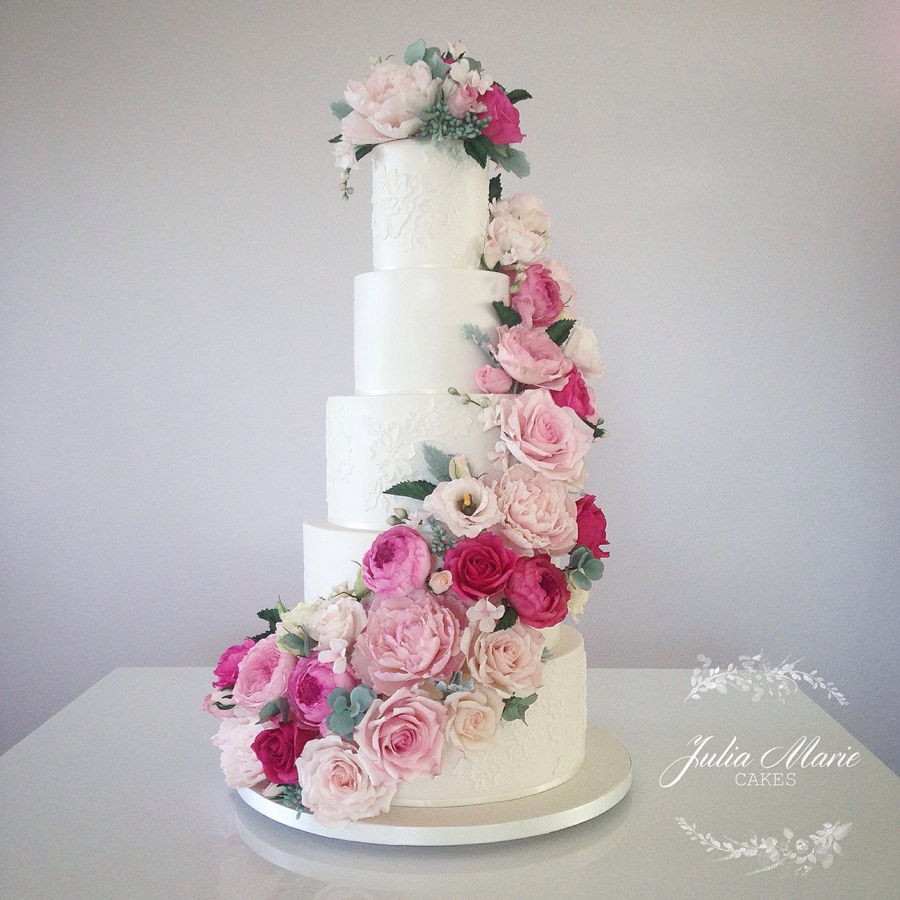 Cascading Wedding Cakes
 Pink Floral Cascade Wedding Cake CakeCentral