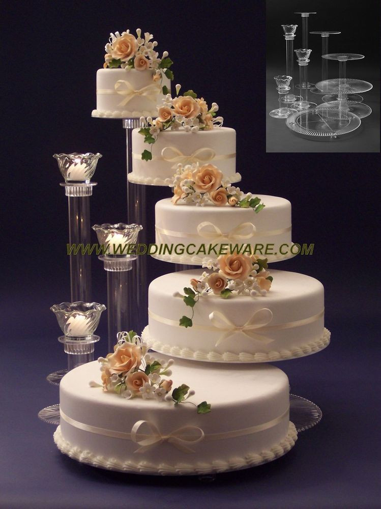 Cascading Wedding Cakes
 5 TIER CASCADING WEDDING CAKE STAND STANDS 3 TIER CANDLE