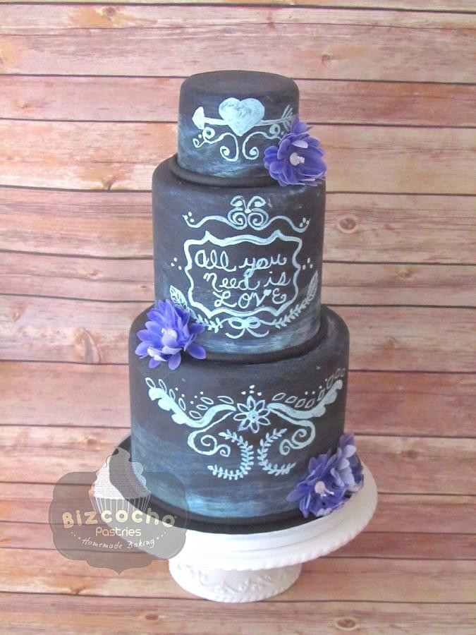 Chalkboard Wedding Cakes
 Chalkboard wedding cake and wafer paper flowers Cake by